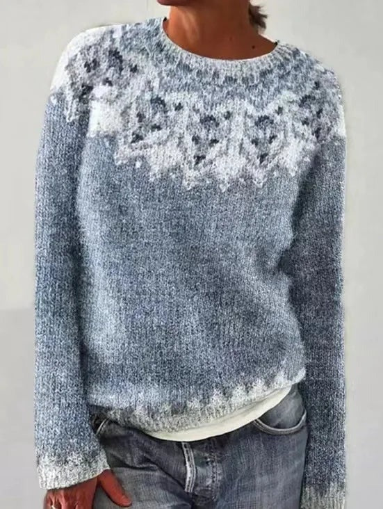 Victoria Fair Isle Crew Neck Women's Knitted Sweater with Geometric Pattern