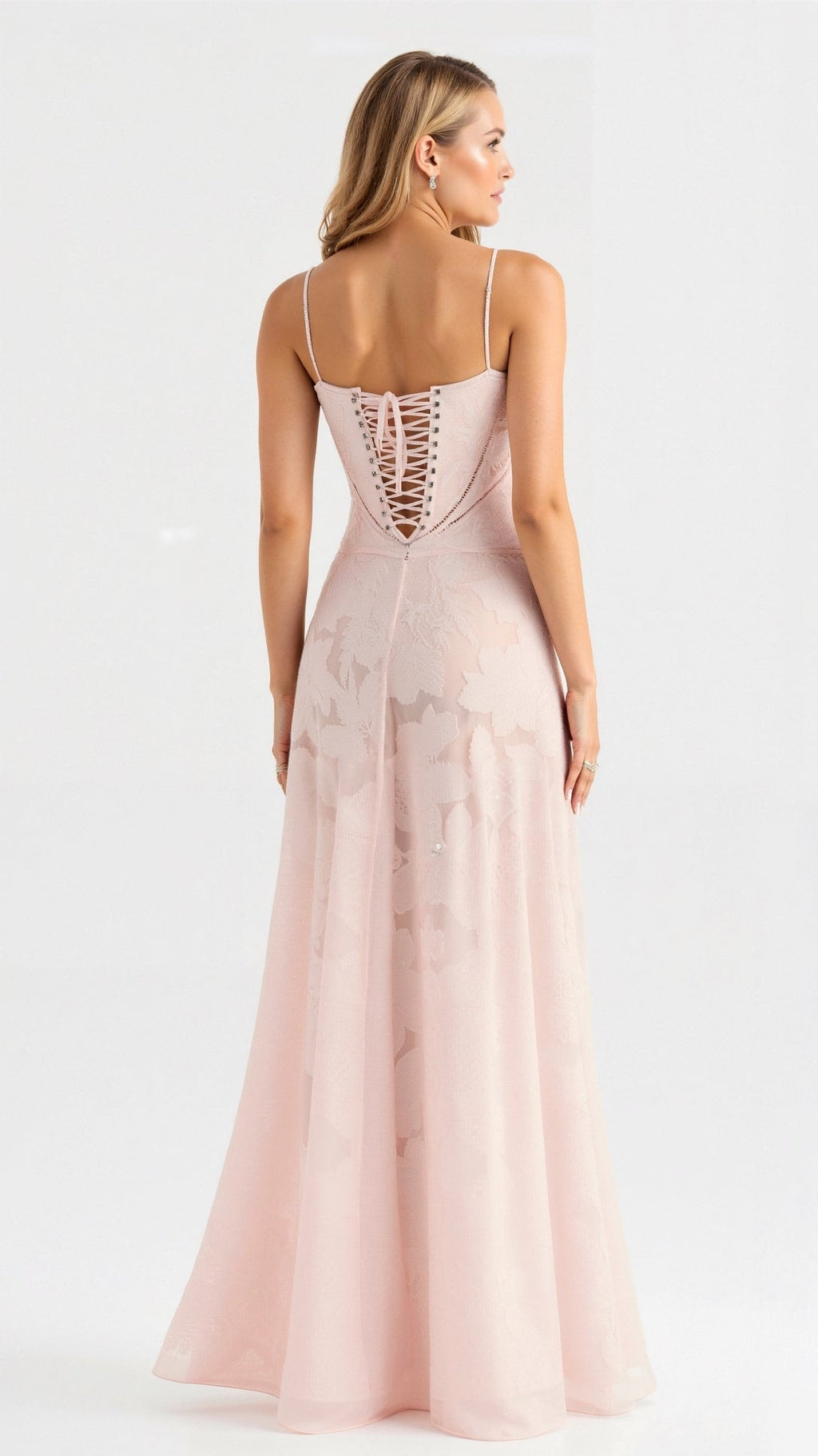 Women's Floral Bustier Maxi Wedding Guest Dress with Lace-Up Corset Back