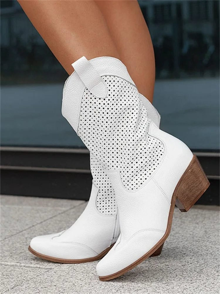 Antonia | Perforated Suede Western Fall Boots for Women