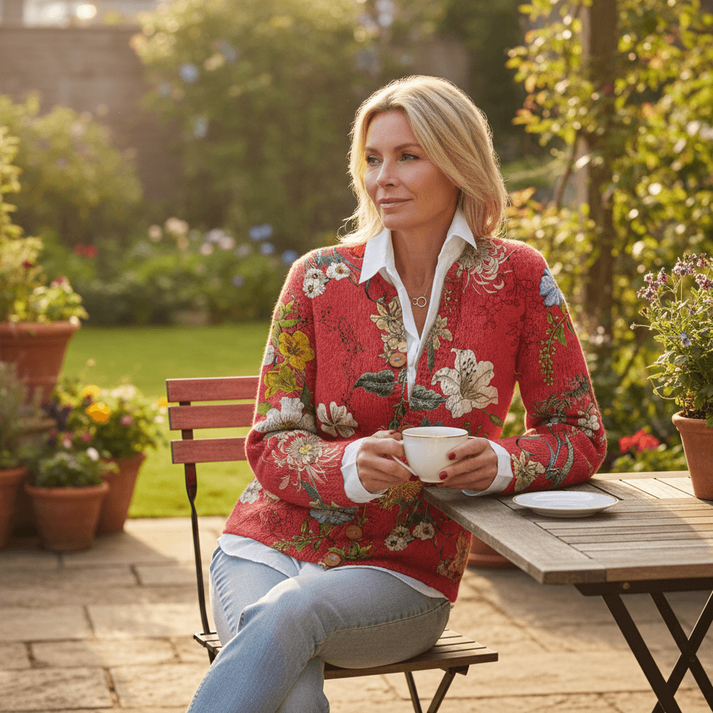 Lena Floral Print Button-Down Knitted Cardigan Sweater for Women