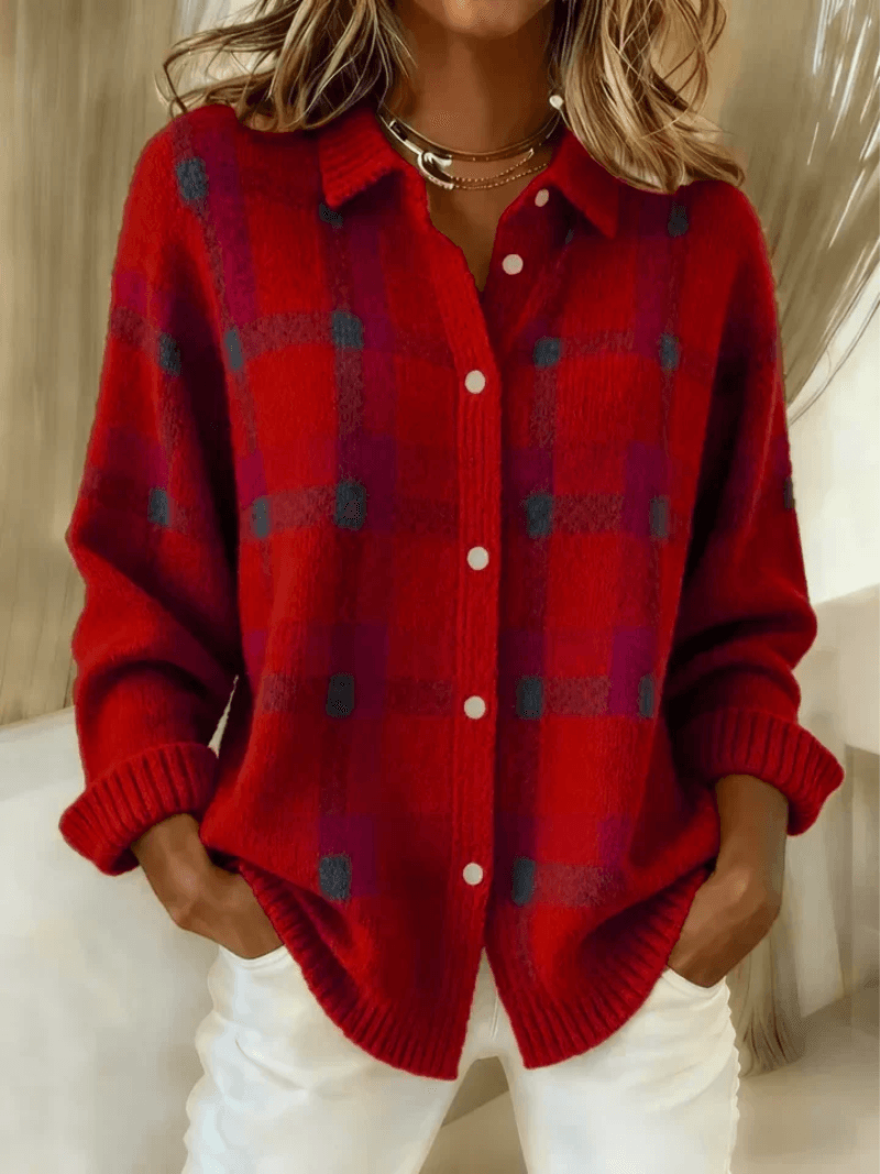 Esmeralda Women's Plaid Cotton Blend Long Sleeve Button-Up Blouse