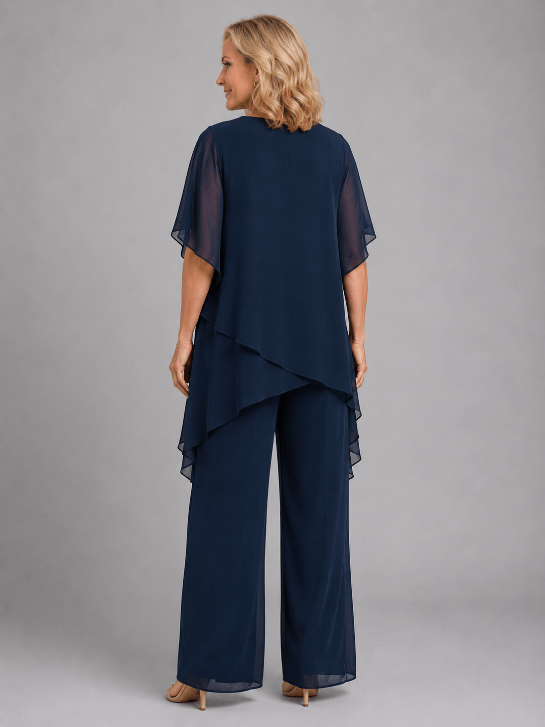 Women's Chiffon Co-ord Set with Layered Top and Wide-Leg Pants