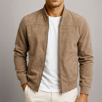 Men's Faux Suede Bomber Jacket with Textured Finish