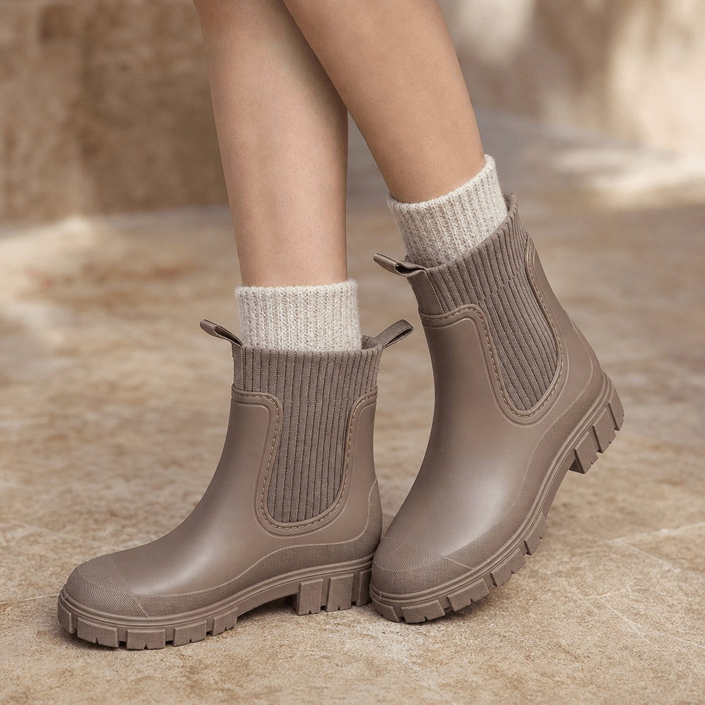 Women's Waterproof PVC Ankle Rain Boots with Stretch Collar