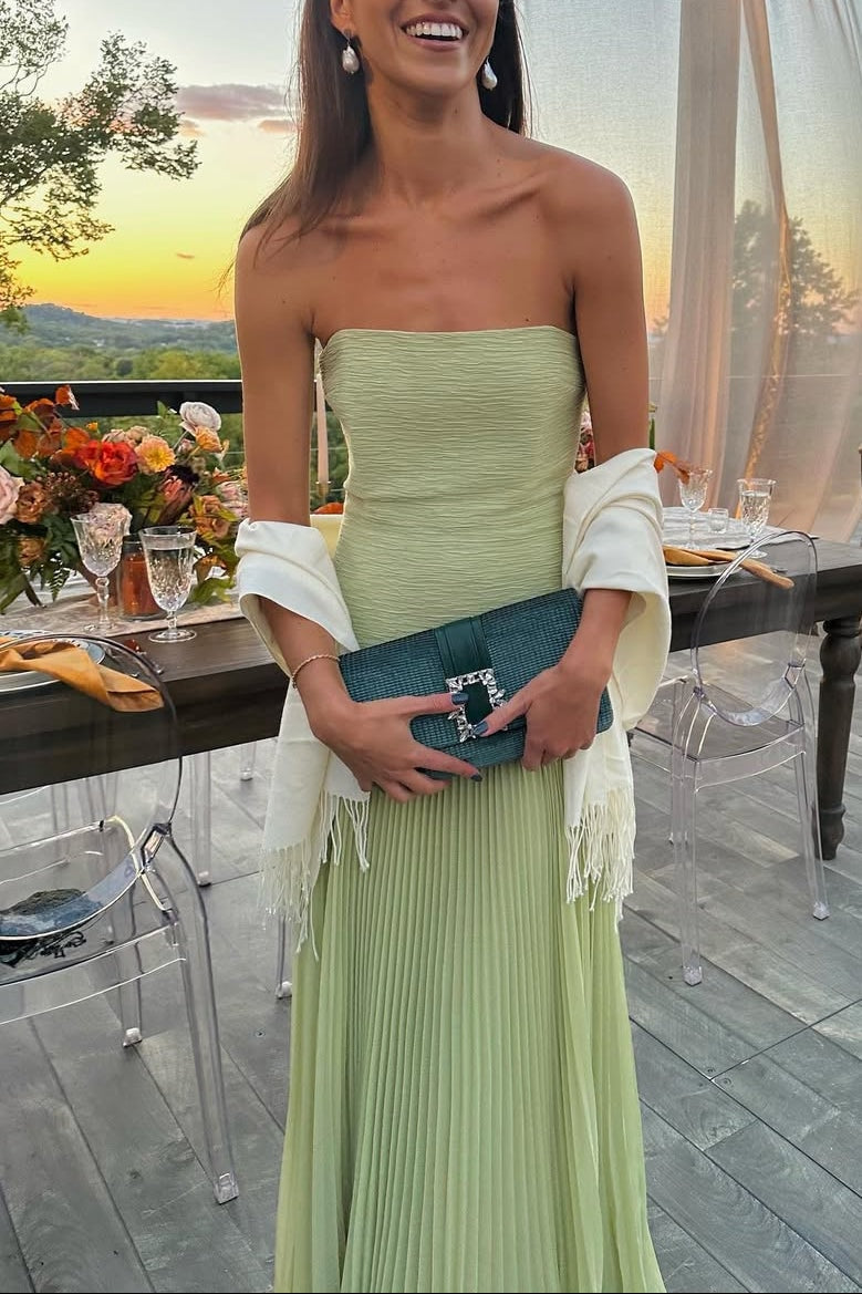 Strapless Pleated Maxi Dress for Fall Wedding Guest Occasions