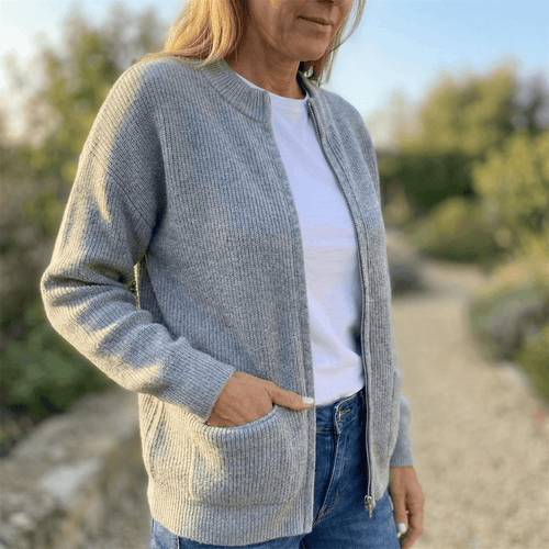 Covena Women's Ribbed Knitted Cardigan Sweater with Zip-Up Pockets