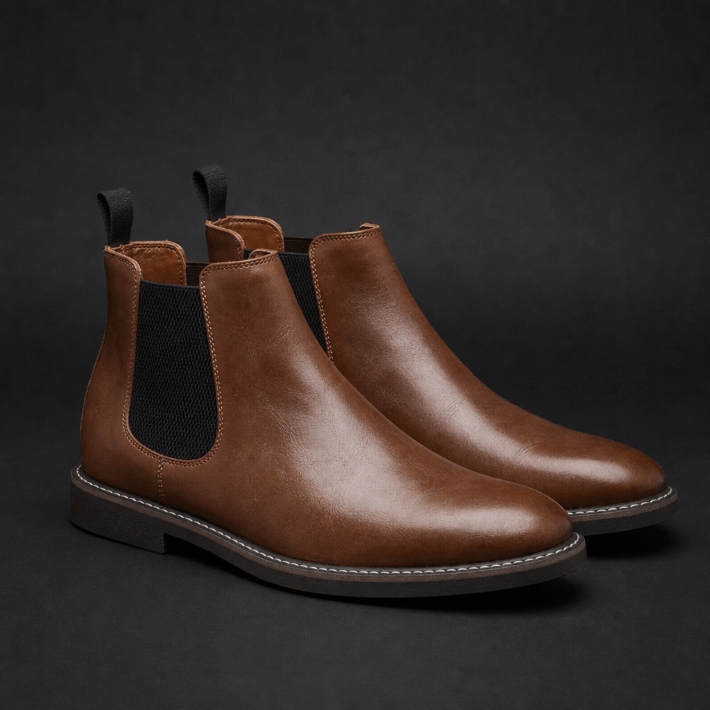 Men's Slip-On Chelsea Ankle Boots with Elastic Side Panels and Heel Pull Tab