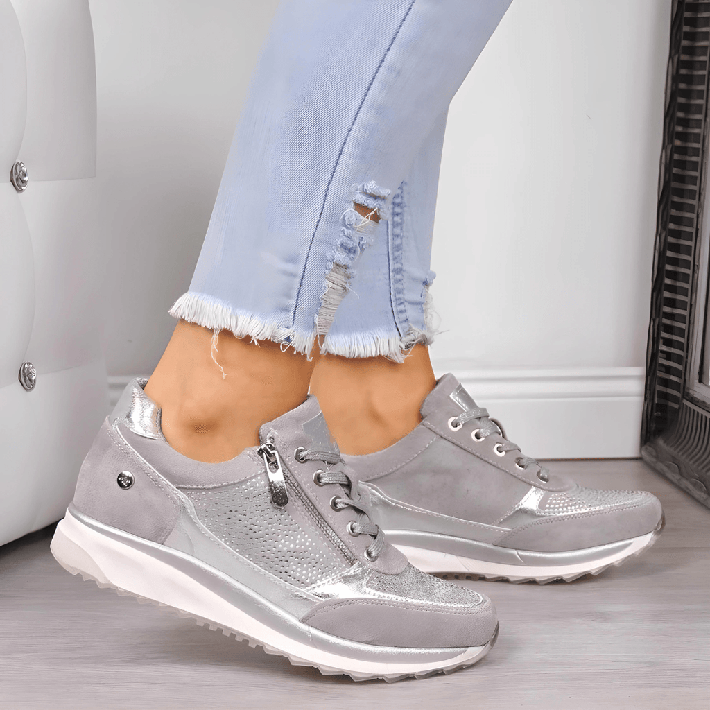 Women's Cushioned Sneakers with Lace-Up Side Zipper for Orthopedic Support