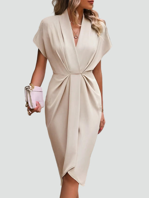Draped Deep-V Split-Front Women's Midi Dress with Tulip Hem