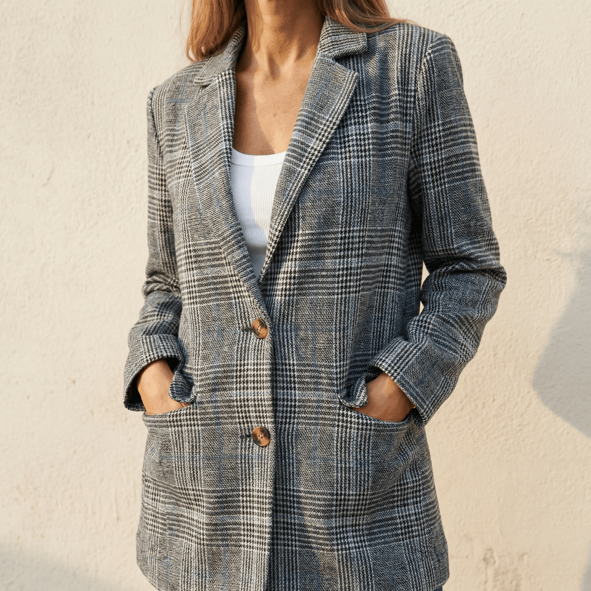 Ellara Relaxed Plaid Lapel Tailored Blazer with Single-Button Closure for Women