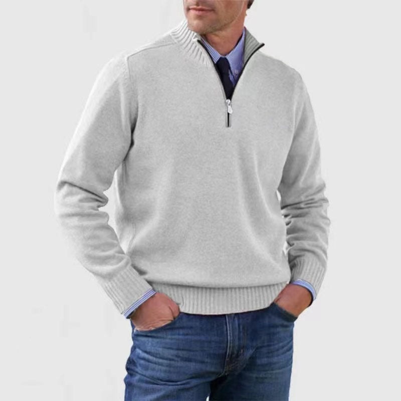 Men's Half-Zip Mock Neck Knitted Sweater with Ribbed Trim