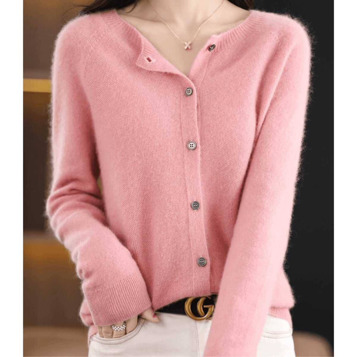 Niki Button-Front Women's Knitted Cardigan Sweater in Merino Cashmere Blend