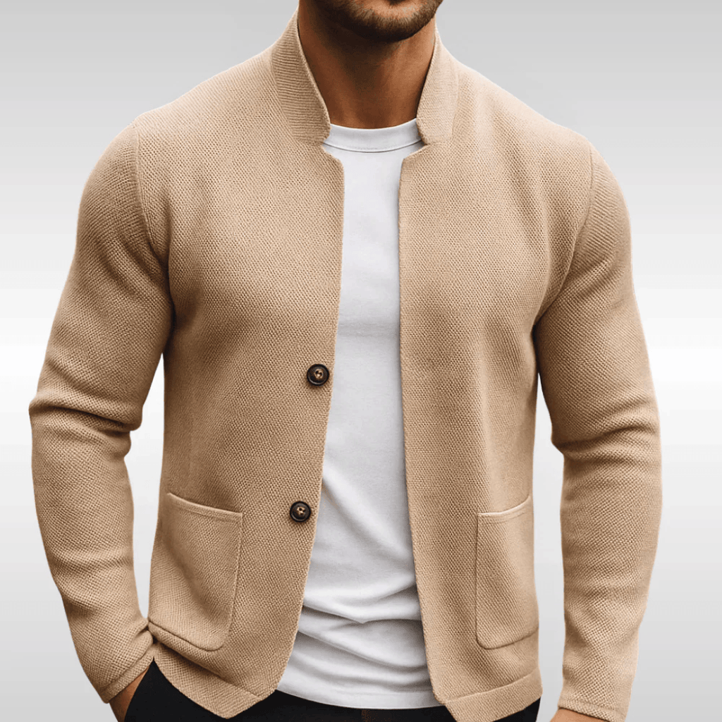 Men's Structured Knit Sweater Blazer with Mandarin Collar