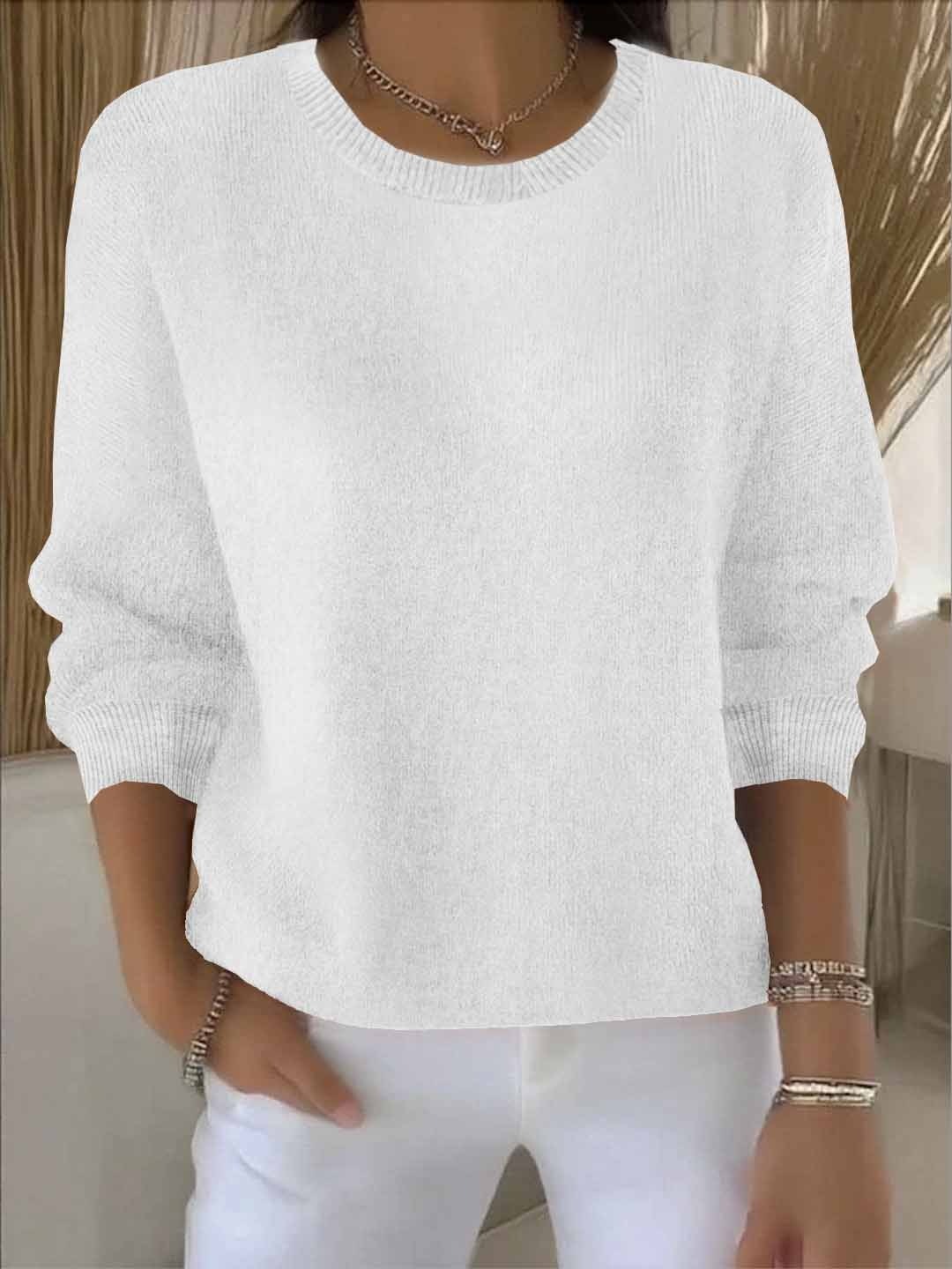 Lorie Ribbed-Cuff Women's Knitted Sweater with Crew Neck