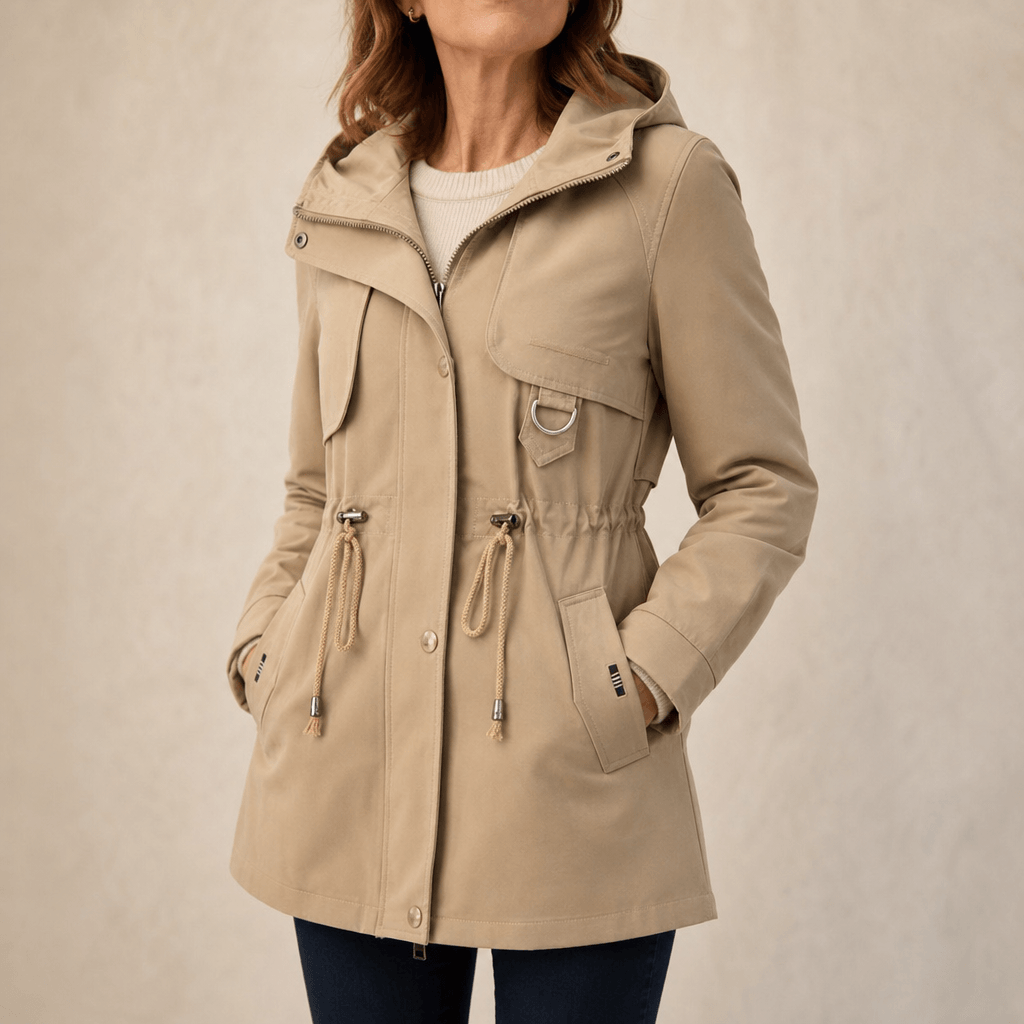 Women's Adjustable Waist Hooded Anorak Jacket with Drawstring