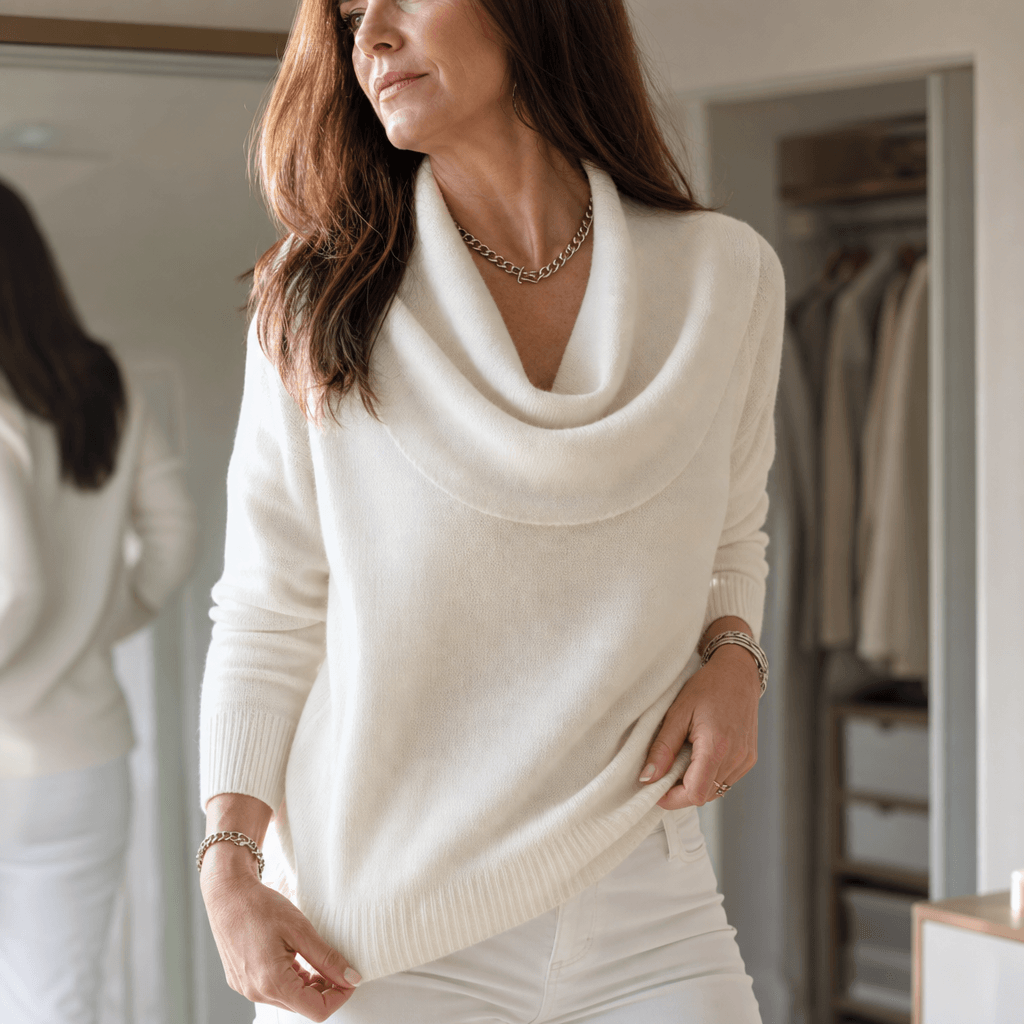 Women's Cowl Neck Drape Knitted Sweater with Long Sleeves