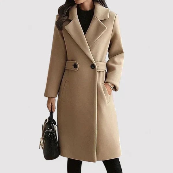 Rosa Belted Double-Breasted Women's Winter Coat with Notched Collar