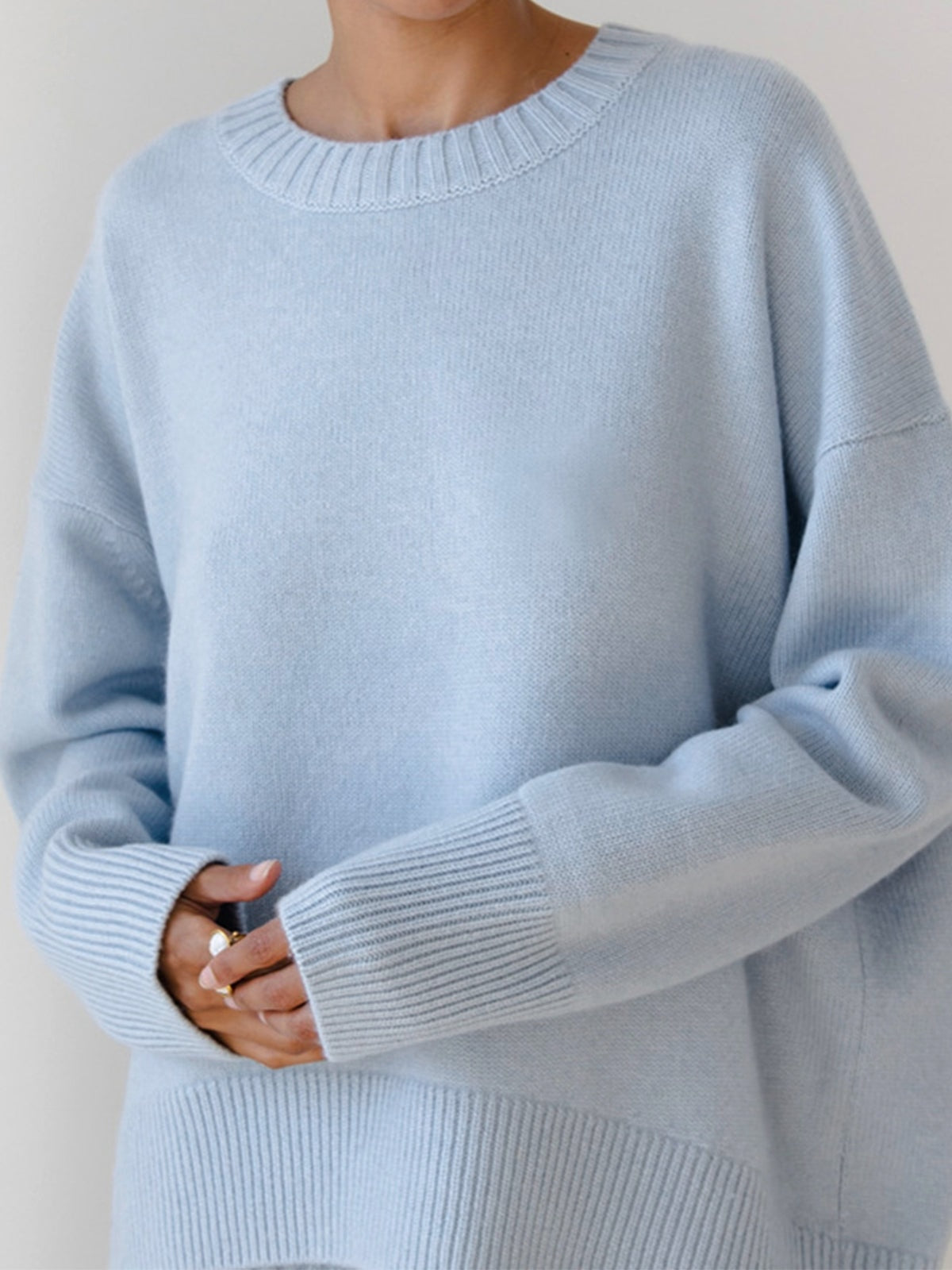 Oversized Crew Neck Sweaters for Women with Rib Trim for Fall Layering