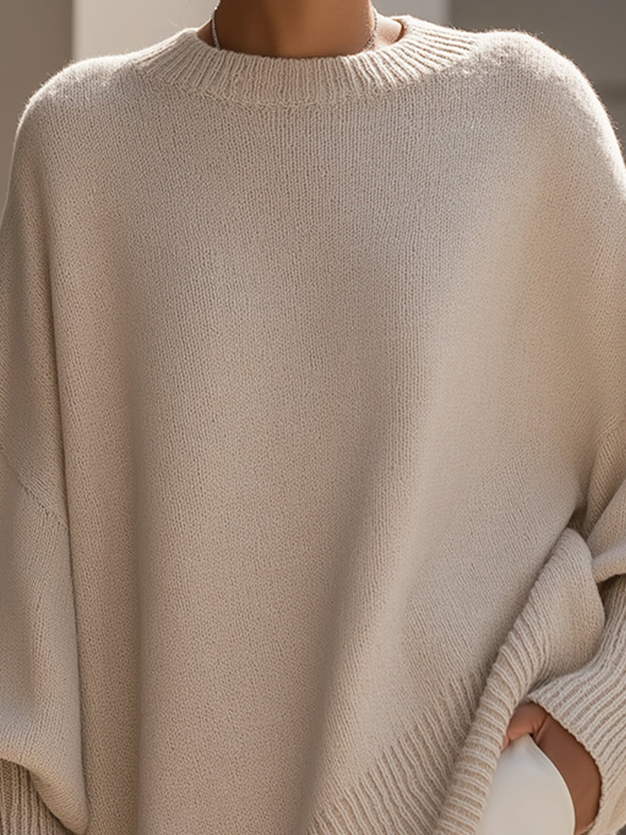 Emma Oversized Asymmetric-Hem Wool Blend Knitted Sweater for Women