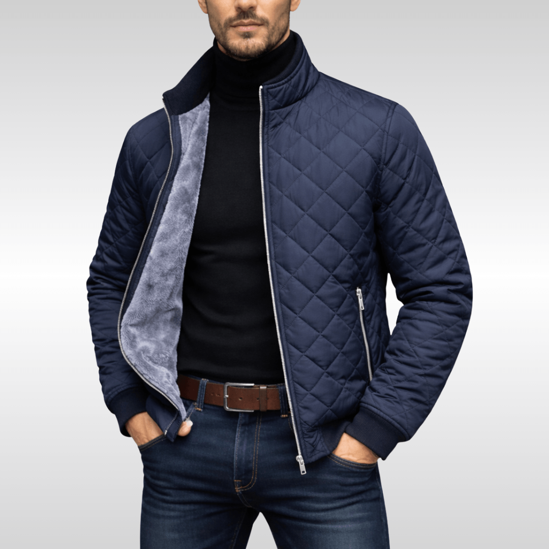 Men's Diamond-Quilted Fleece-Lined Jacket with Stand Collar