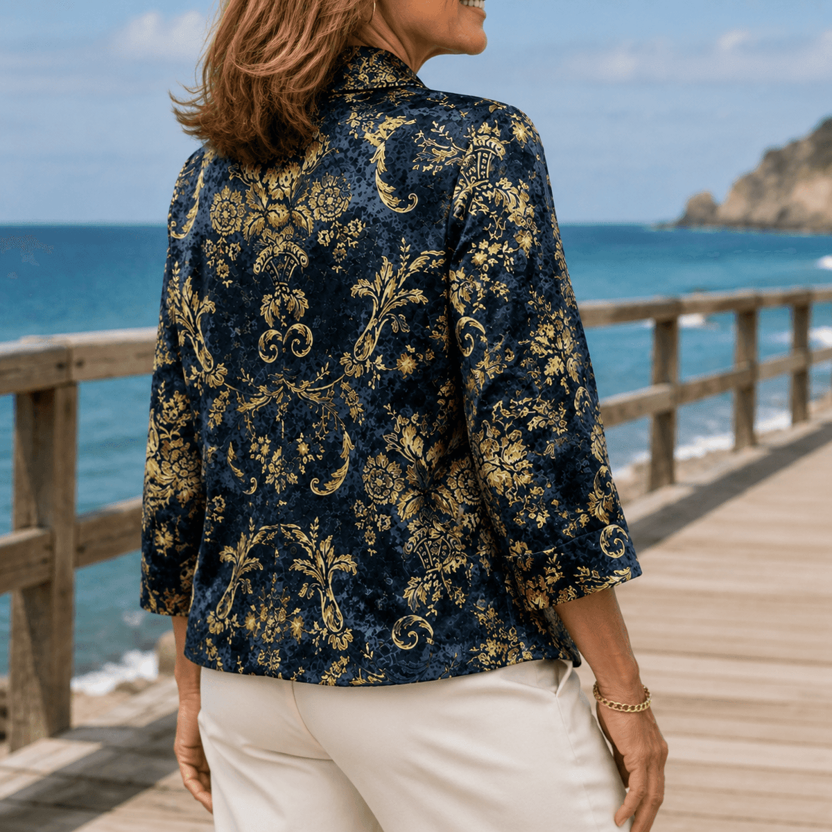 Hallie-Rose Baroque Print Open-Front Jacket for Women