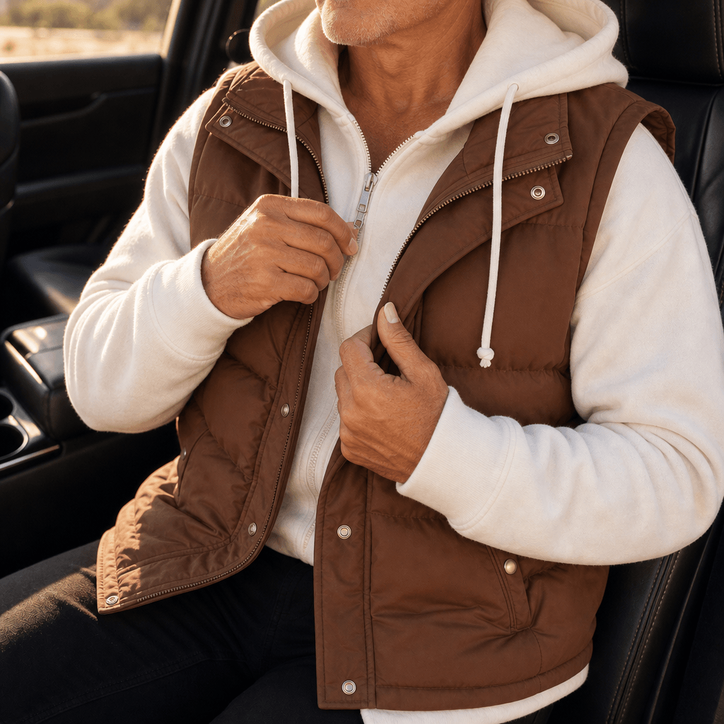 Double-Hood Quilted Puffer Vest with Layered Collar