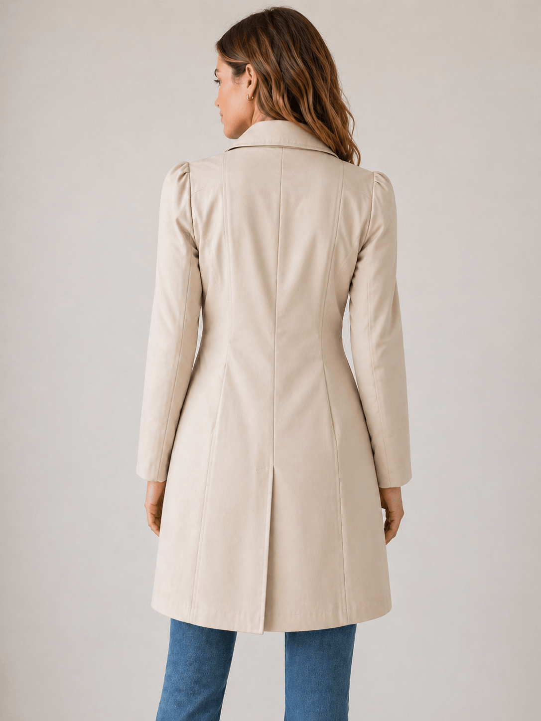 Women's Short Tailored Cotton Blend Trench Coat with Button Closure