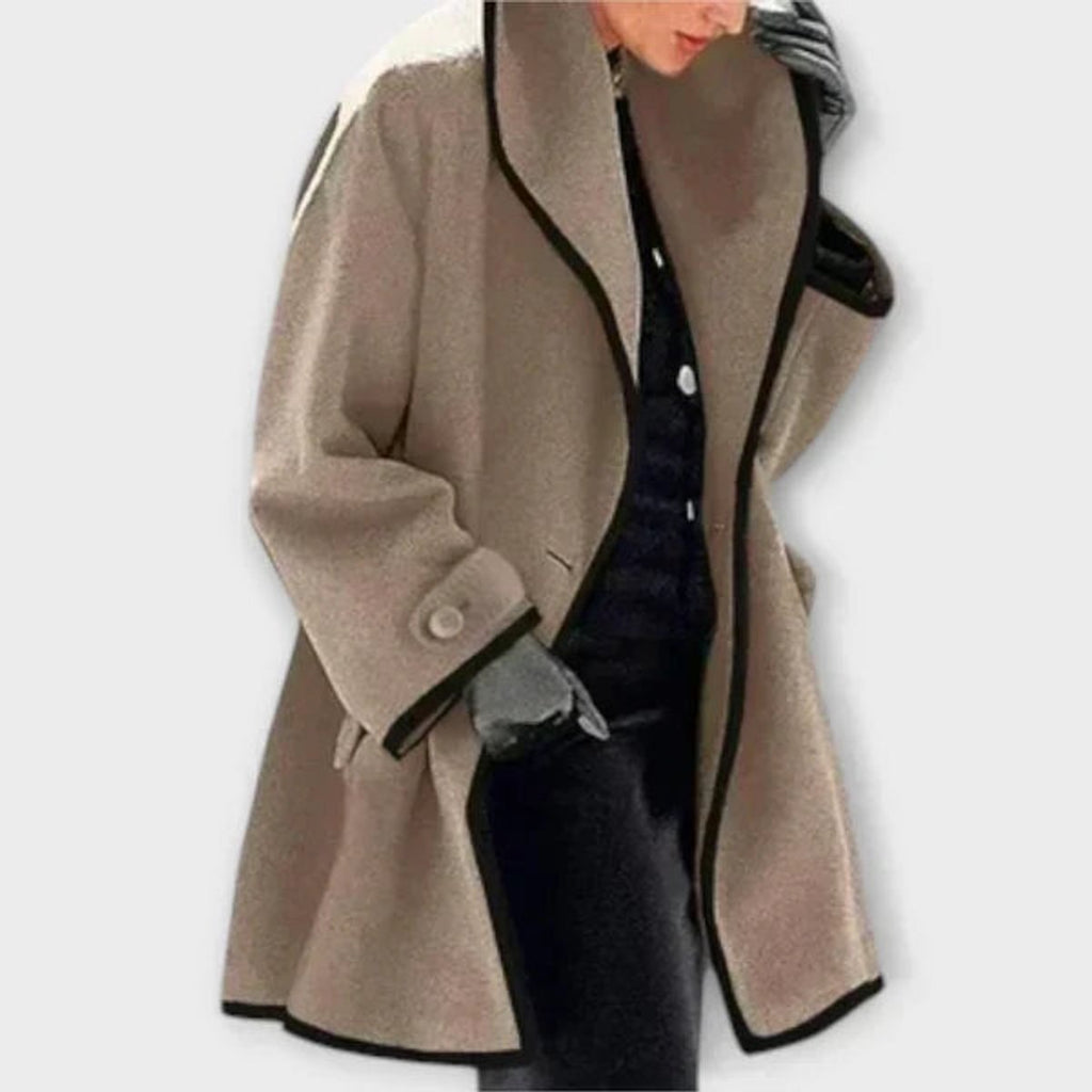Women's Oversized Wool-Blend Swing Winter Coat with Contrast Trim