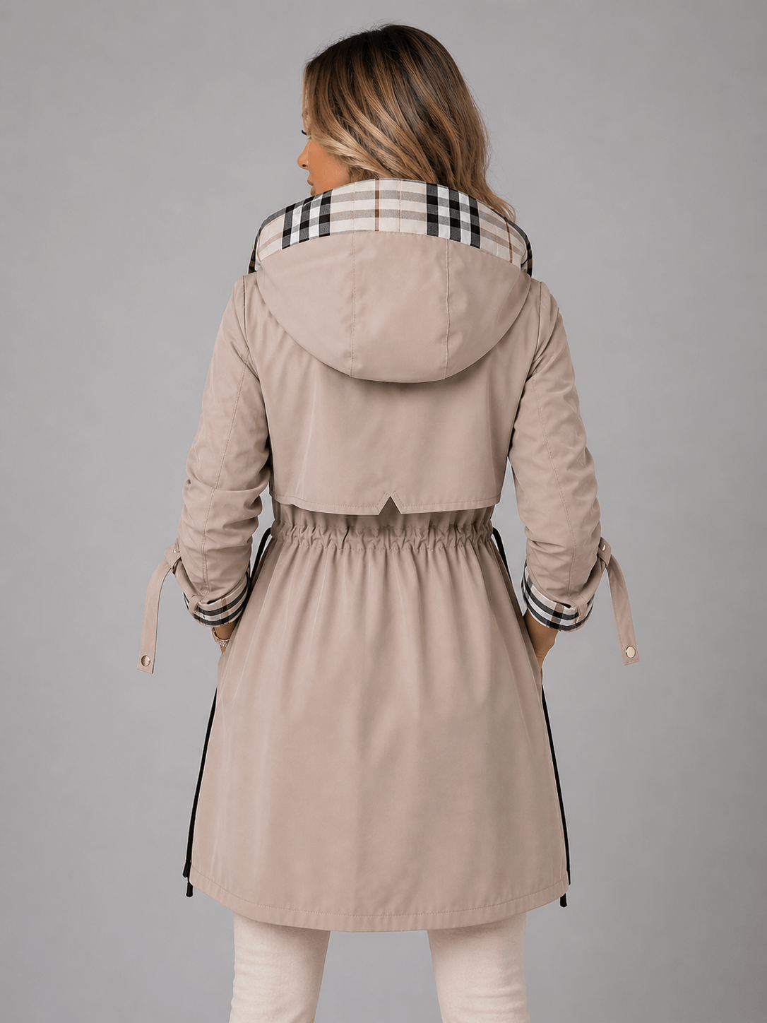 Hooded Longline Women's Rain Jacket with Adjustable Zip-Up Waist