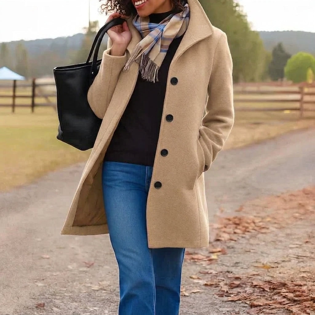 Heledd Notch-Lapel Longline Wool-Blend Winter Coat for Women