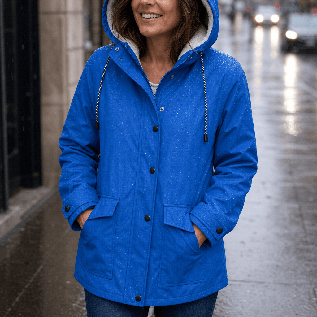 Plush-Lined Waterproof Hooded Jacket for Women