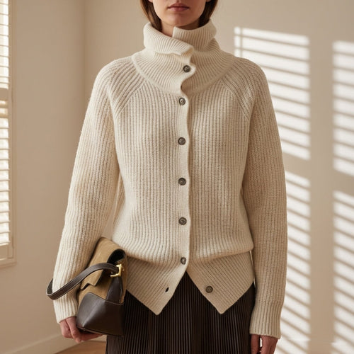 Antiparos Ribbed Turtleneck Knitted Cardigan for Women