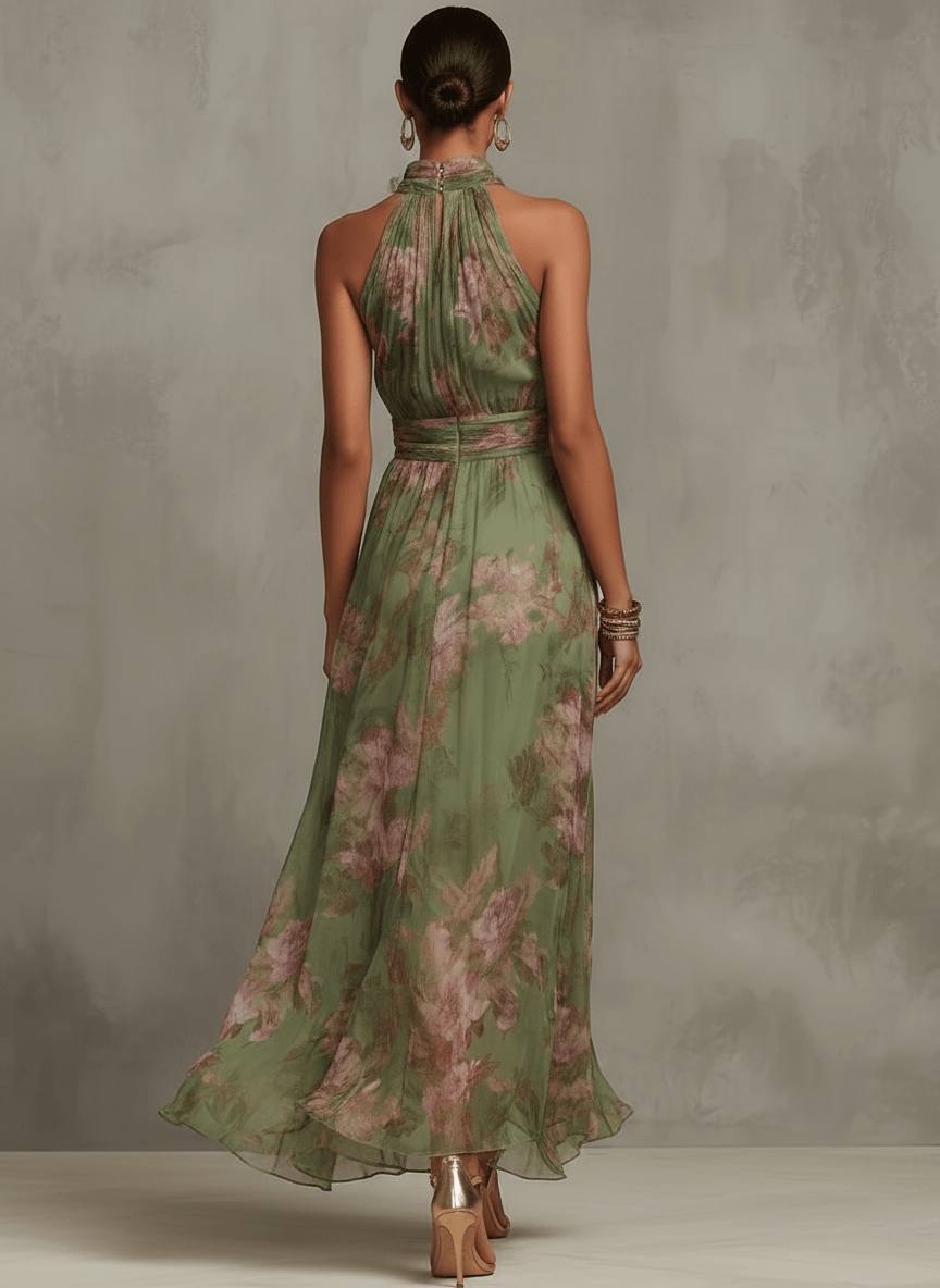Floral Halter Maxi Fall Dresses for Women Ideal for Wedding Guest Occasions