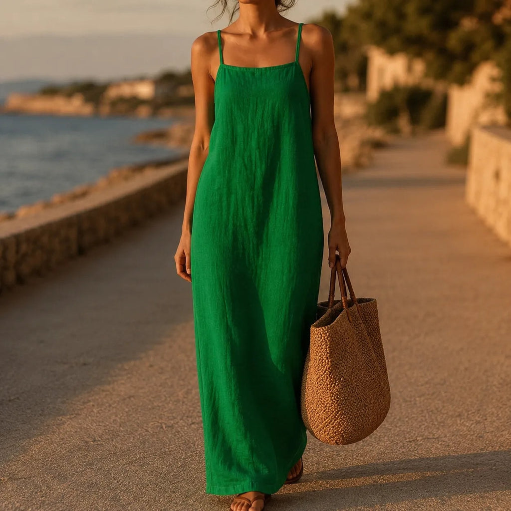 Marelle Spaghetti Strap Linen-Look Women's Midi-Length Slip Dress