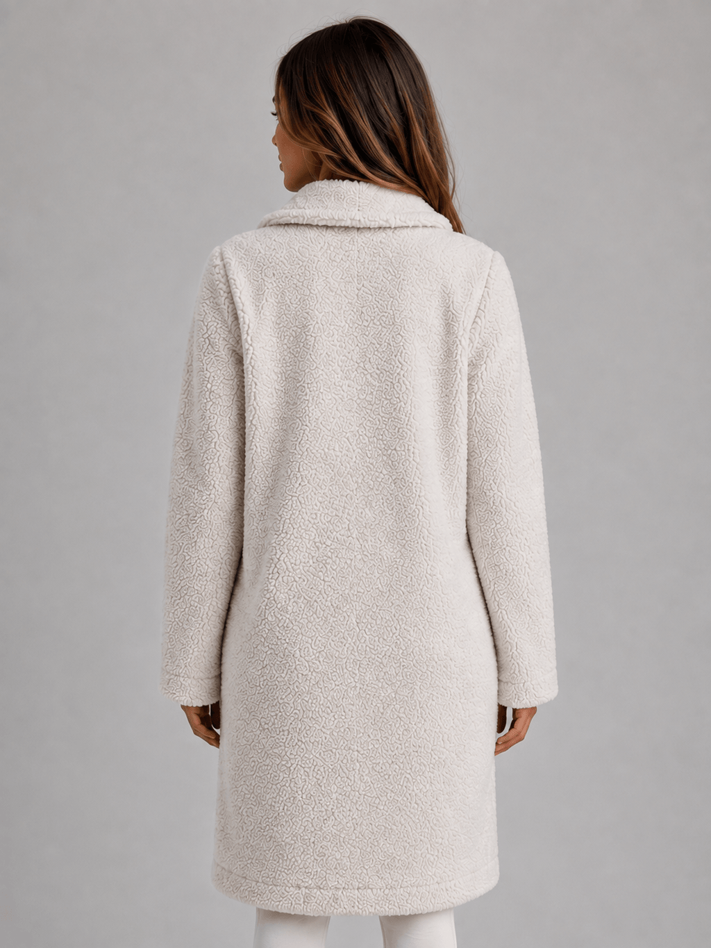 Women's Longline Teddy Borg Fleece Button-Front Winter Coat