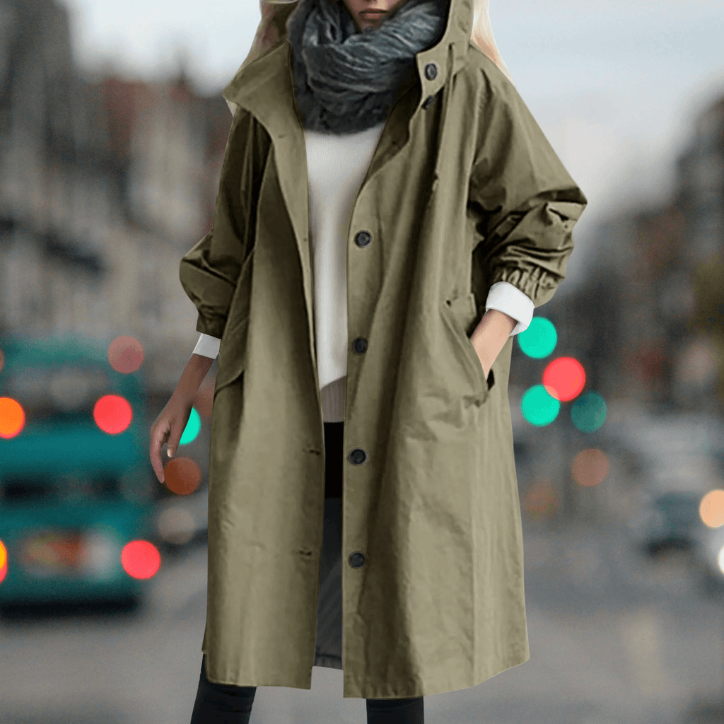 Karmele Hooded High-Neck Cotton Blend Trench Coat for Women