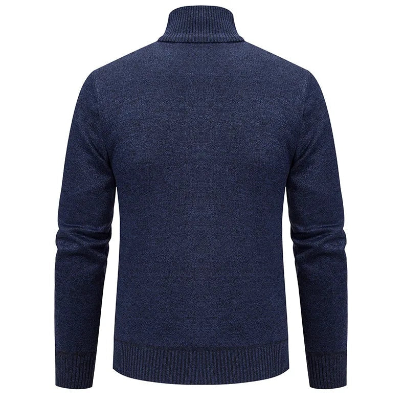 Men's Zip-Up Knit Cardigan with Stand Collar and Geometric Pattern