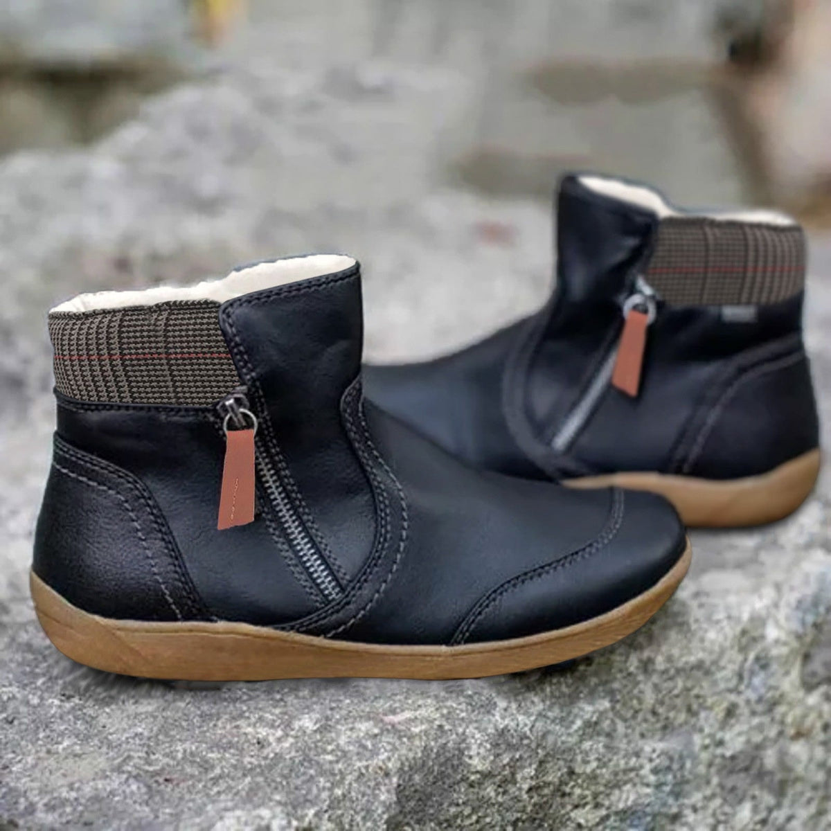 Aenor Side-Zip Ankle Boots with Contrast Cuff for Women