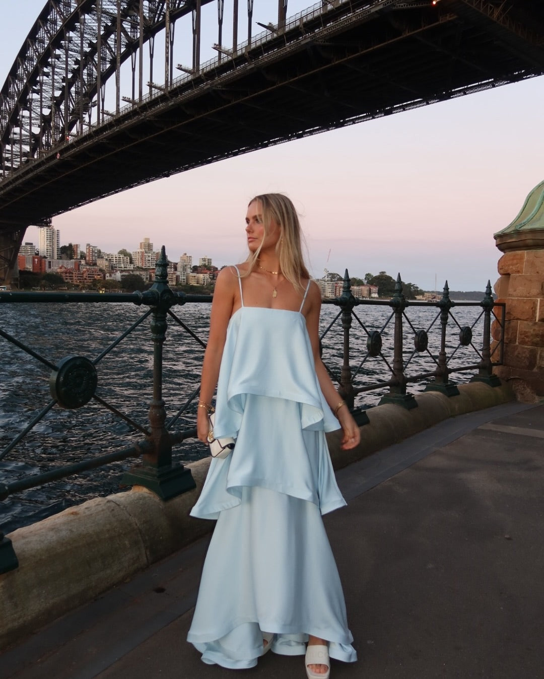 Stevie Tiered Ruffle Satin Maxi Dress for Fall Wedding Guest Dresses