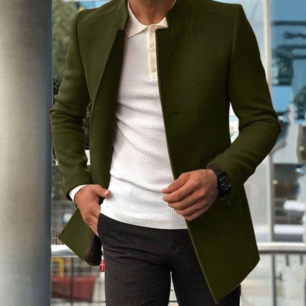 Men's Tailored Slim-Fit Long Winter Coat with Stand Collar