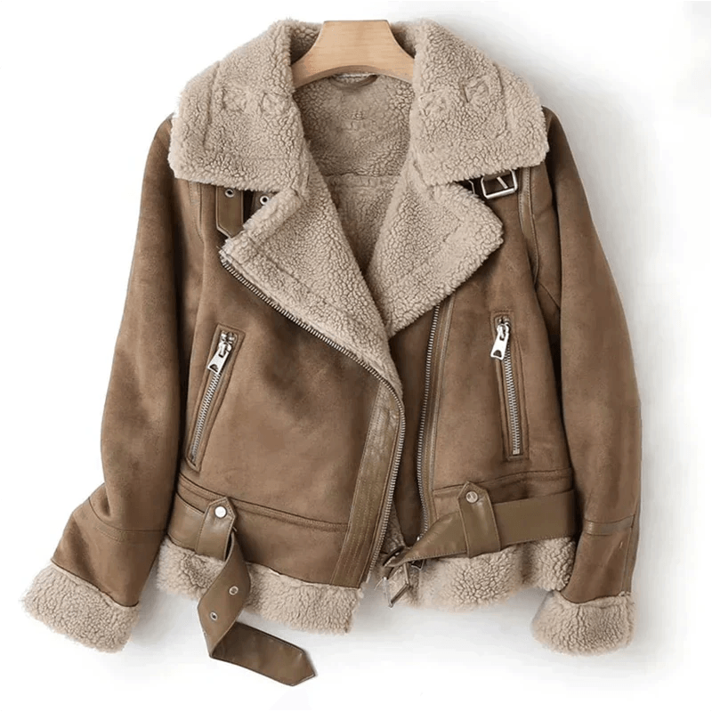 Sherpa-Lined Faux Leather Biker Jacket Among Fall Jackets Women Wear for Winter