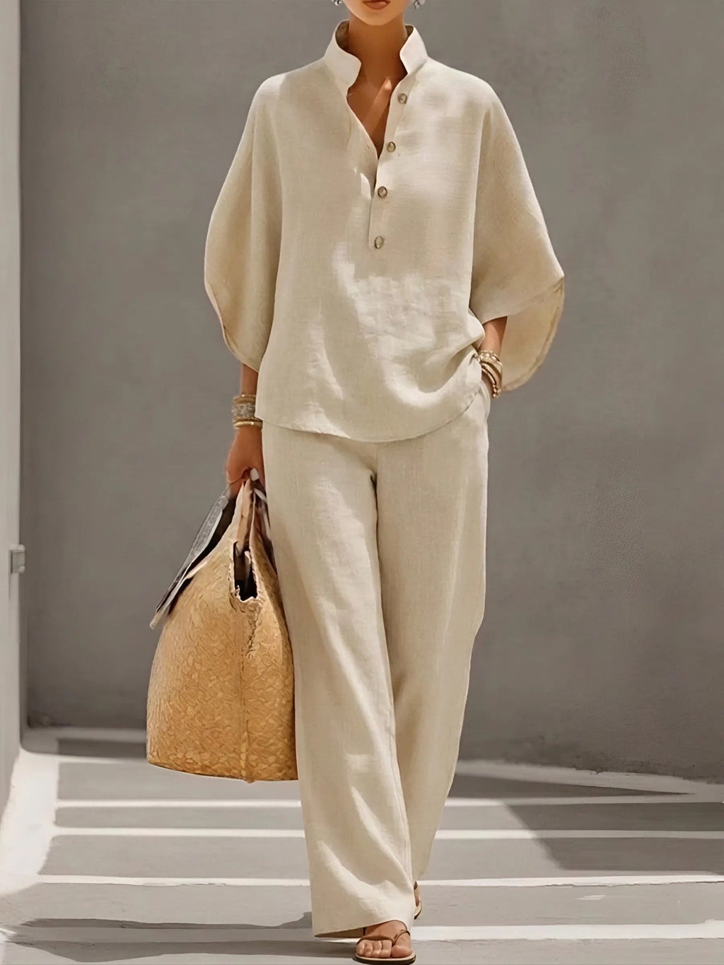 Women's Collared Wide-Leg Trouser Two Piece Outfit Set