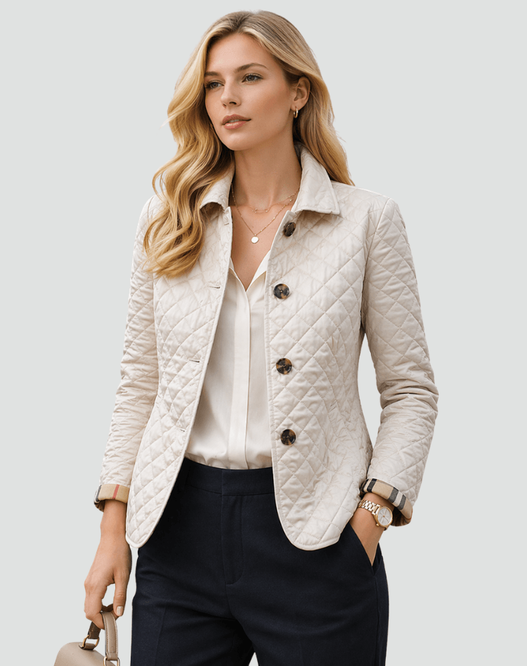 Quilted Puffer Jacket with Button Front and Collared Neckline