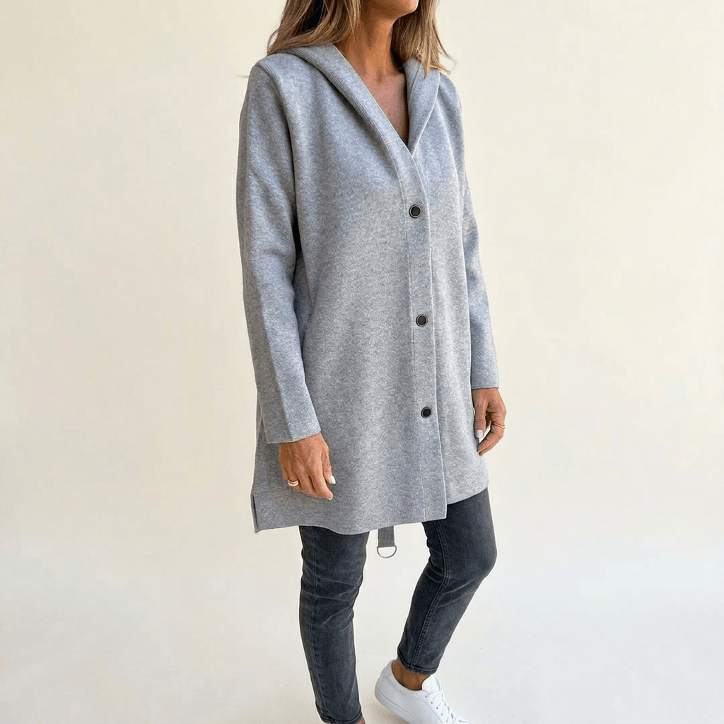 Women's Hooded Knit Cardigan Sweater with Button Front and Pockets