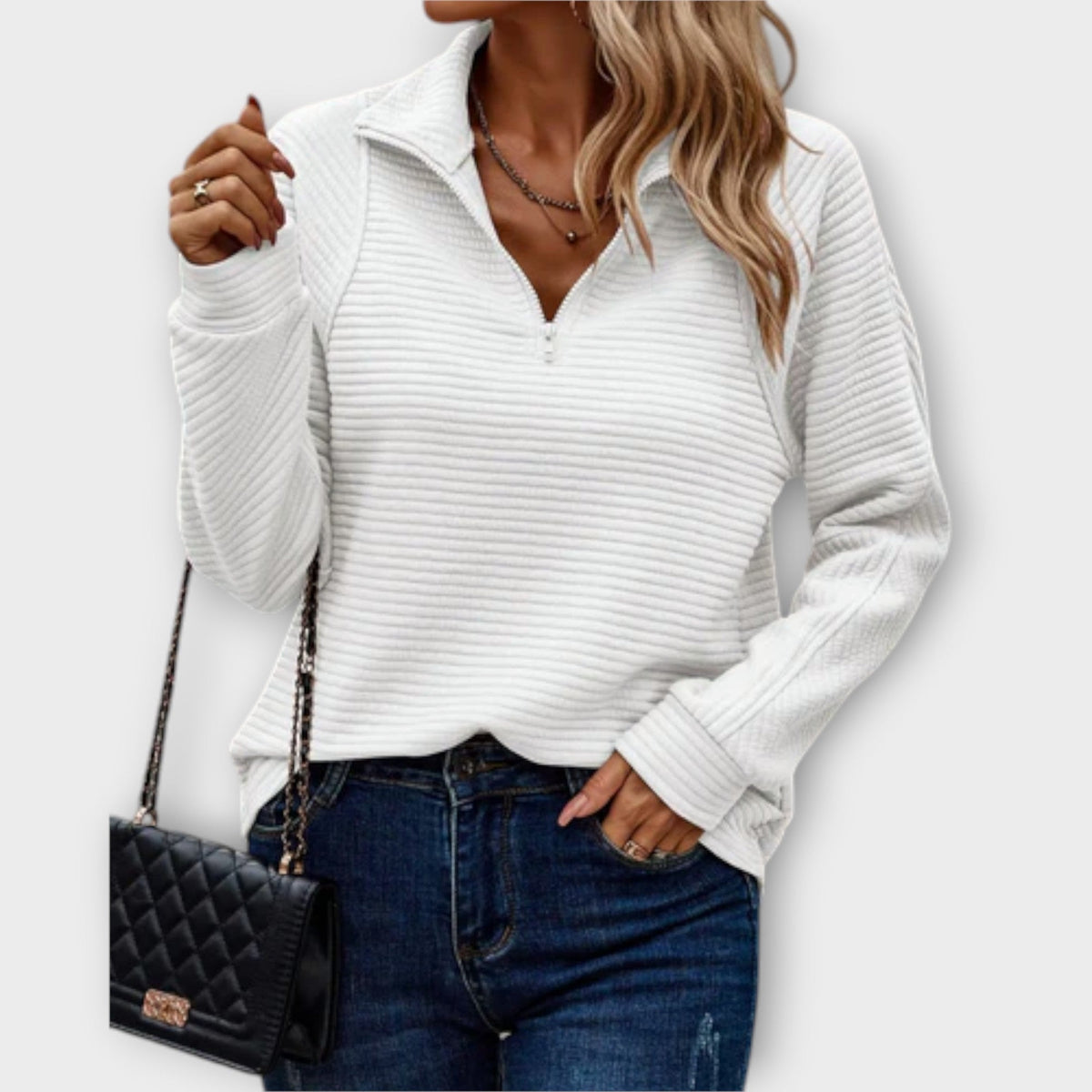 Women's Ribbed Quarter-Zip Pullover Sweater with Mock Neck