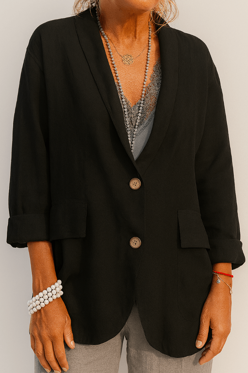 Relaxed Linen Blazer with Button Detail for Layering as Fall Jackets Women