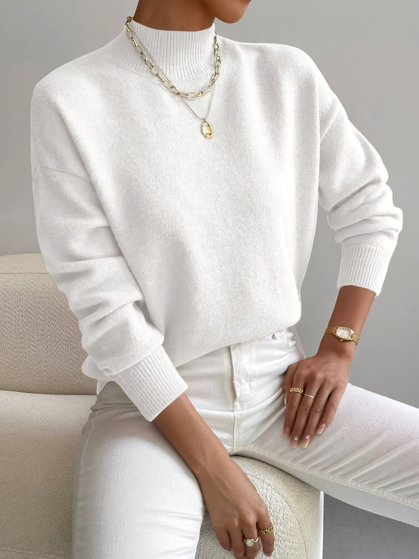 Oversized Turtleneck Sweaters for Women with Ribbed Trim for Fall Layering