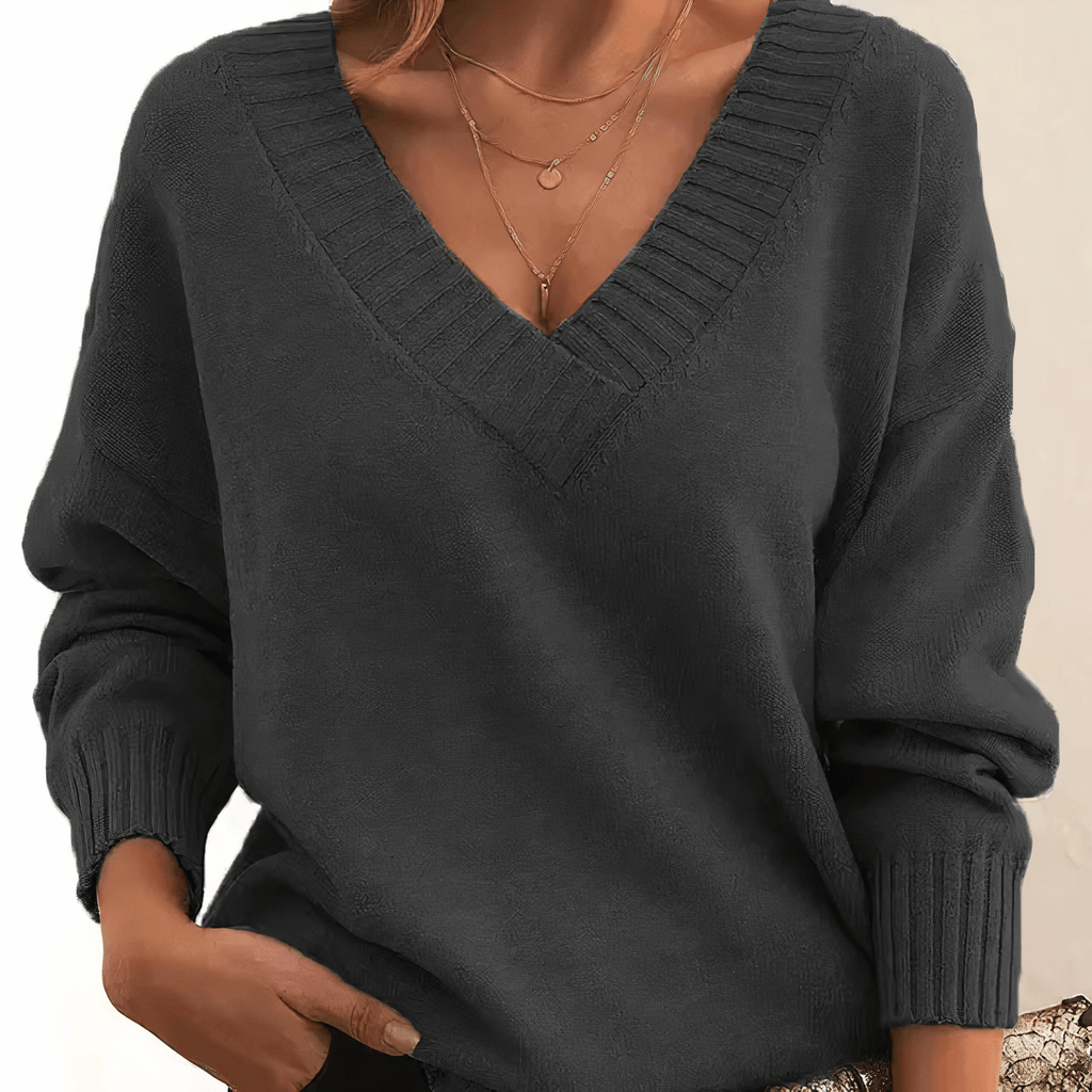 Oversized V Neck Cashmere Sweater with Relaxed Balloon Sleeves