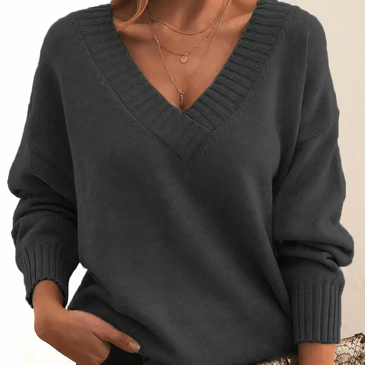 Oversized V Neck Cashmere Sweater with Relaxed Balloon Sleeves