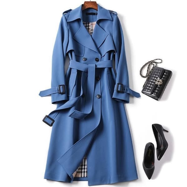 Double-Breasted Belted Trench Coat with Classic Lapel Collar